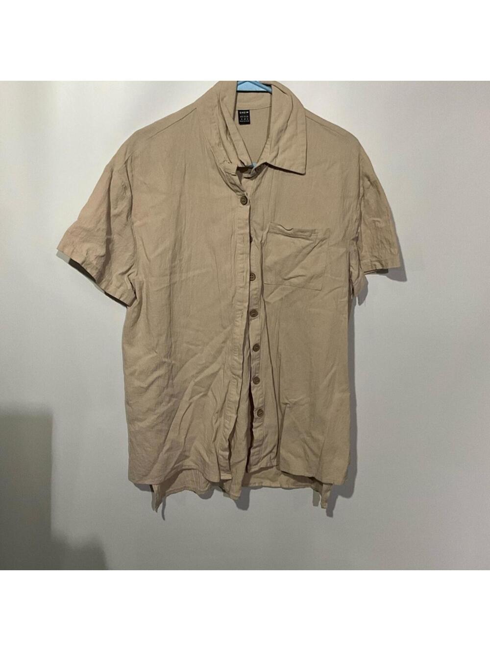 Shein Men's Beige Short Sleeve Button-Up Shirt